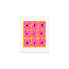 Abstract Pink Flowers With Yellow Background Art Print Gallery Image 1