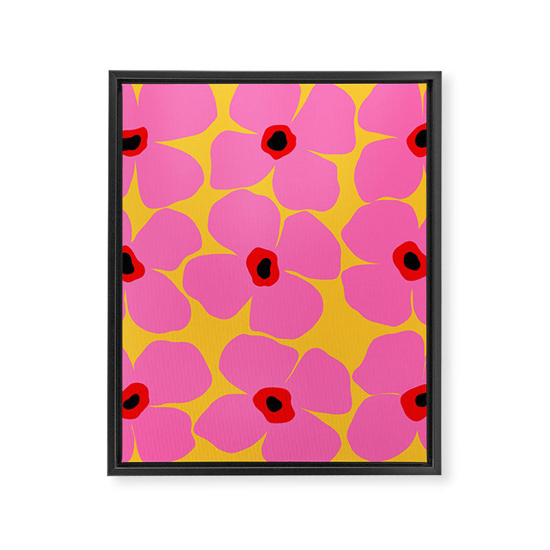 Abstract Pink Flowers With Yellow Background Framed Canvas Print Gallery Image 8