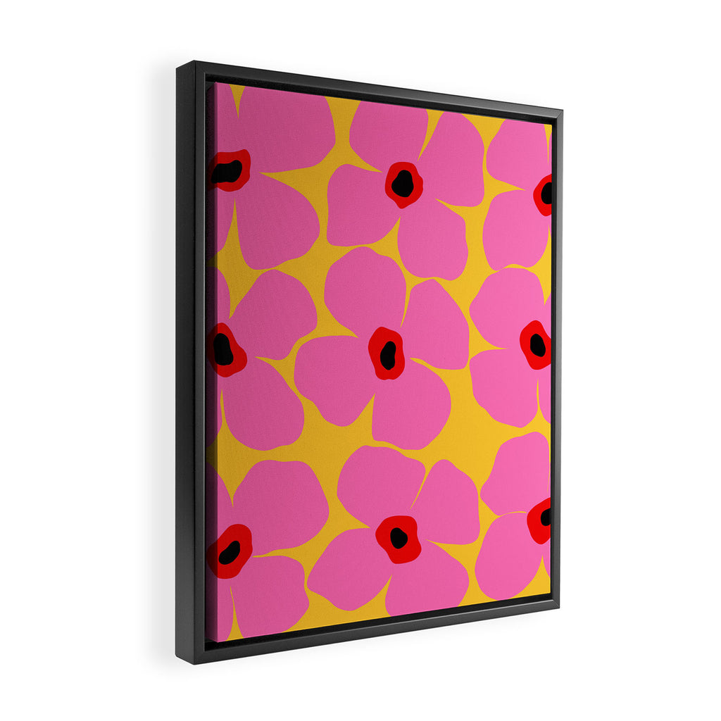 Abstract Pink Flowers With Yellow Background Framed Canvas Print Gallery Image 2
