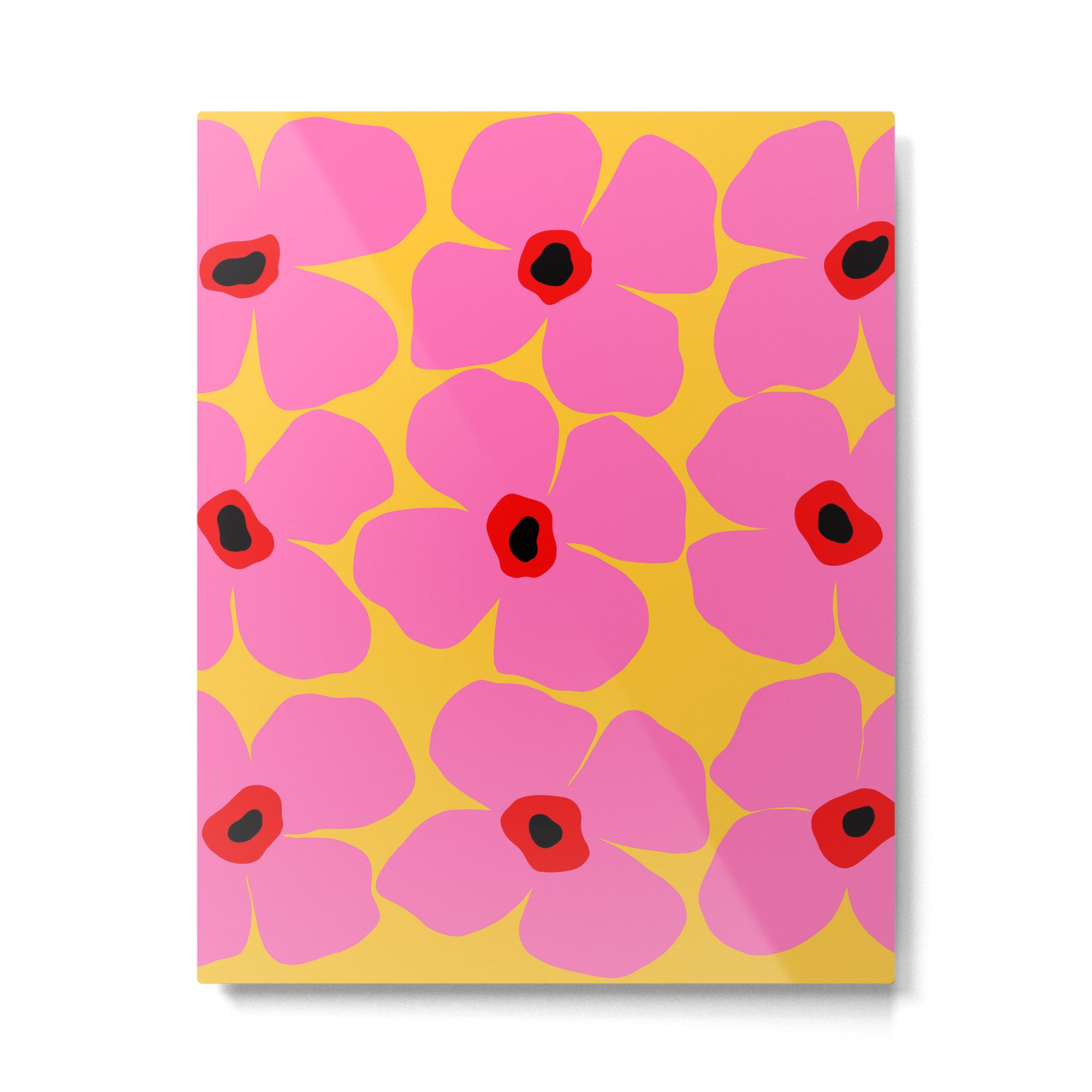 Abstract Pink Flowers With Yellow Background Metal Print Gallery Image 6