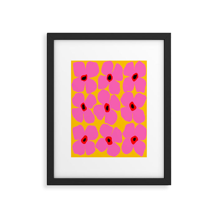 Abstract Pink Flowers With Yellow Background Framed Art Print Gallery Image 1