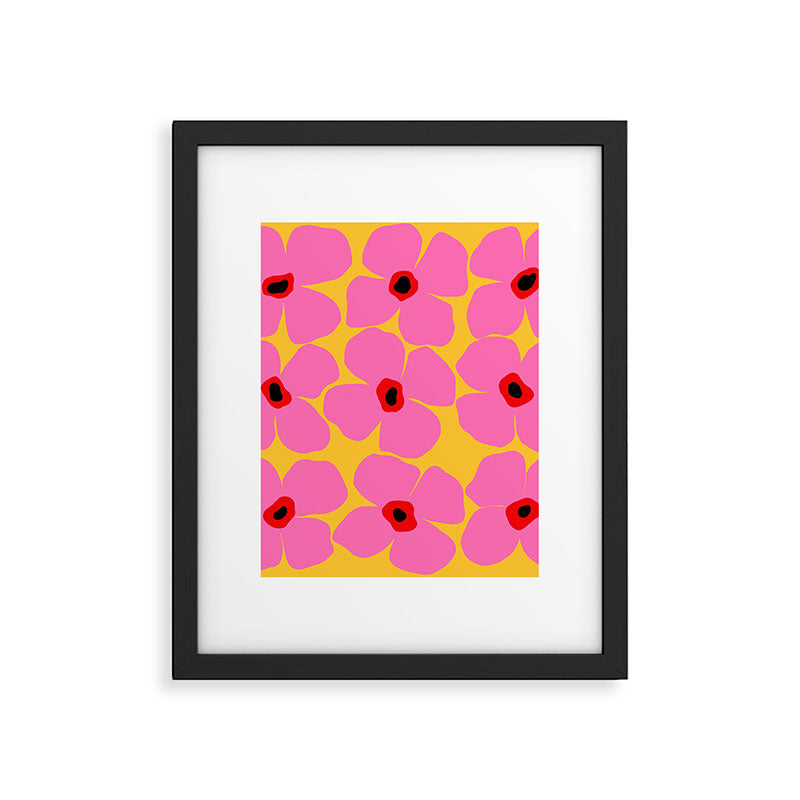 Abstract Pink Flowers With Yellow Background Framed Art Print Gallery Image 6