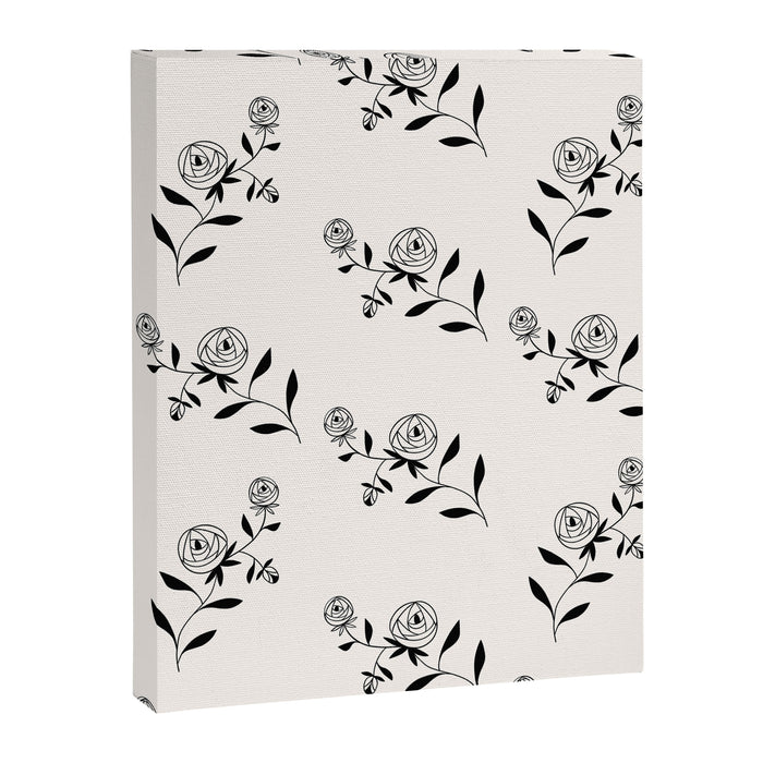 Abstract Rose Pattern - Black and Ivory Canvas Print Gallery Image 1