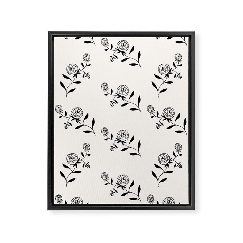 Abstract Rose Pattern - Black and Ivory Framed Canvas Print Gallery Image 8