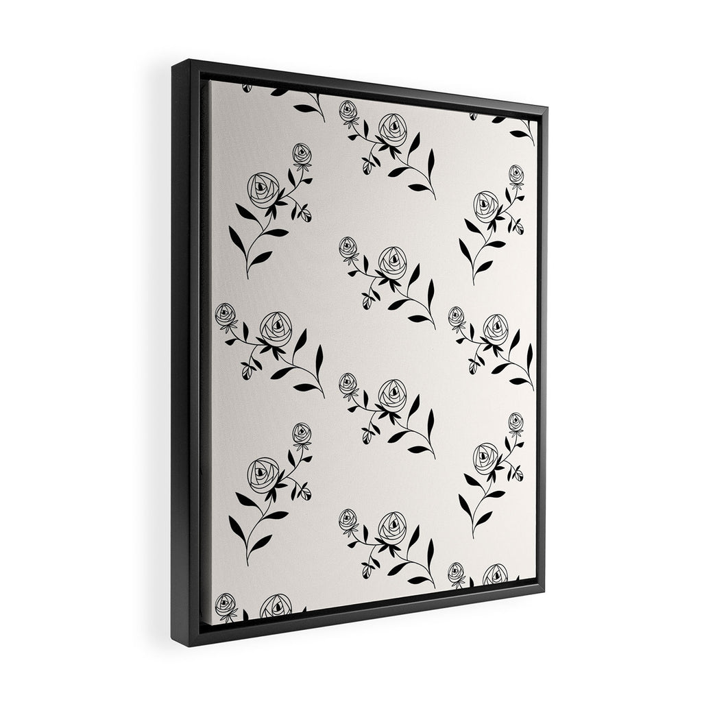 Abstract Rose Pattern - Black and Ivory Framed Canvas Print Gallery Image 2