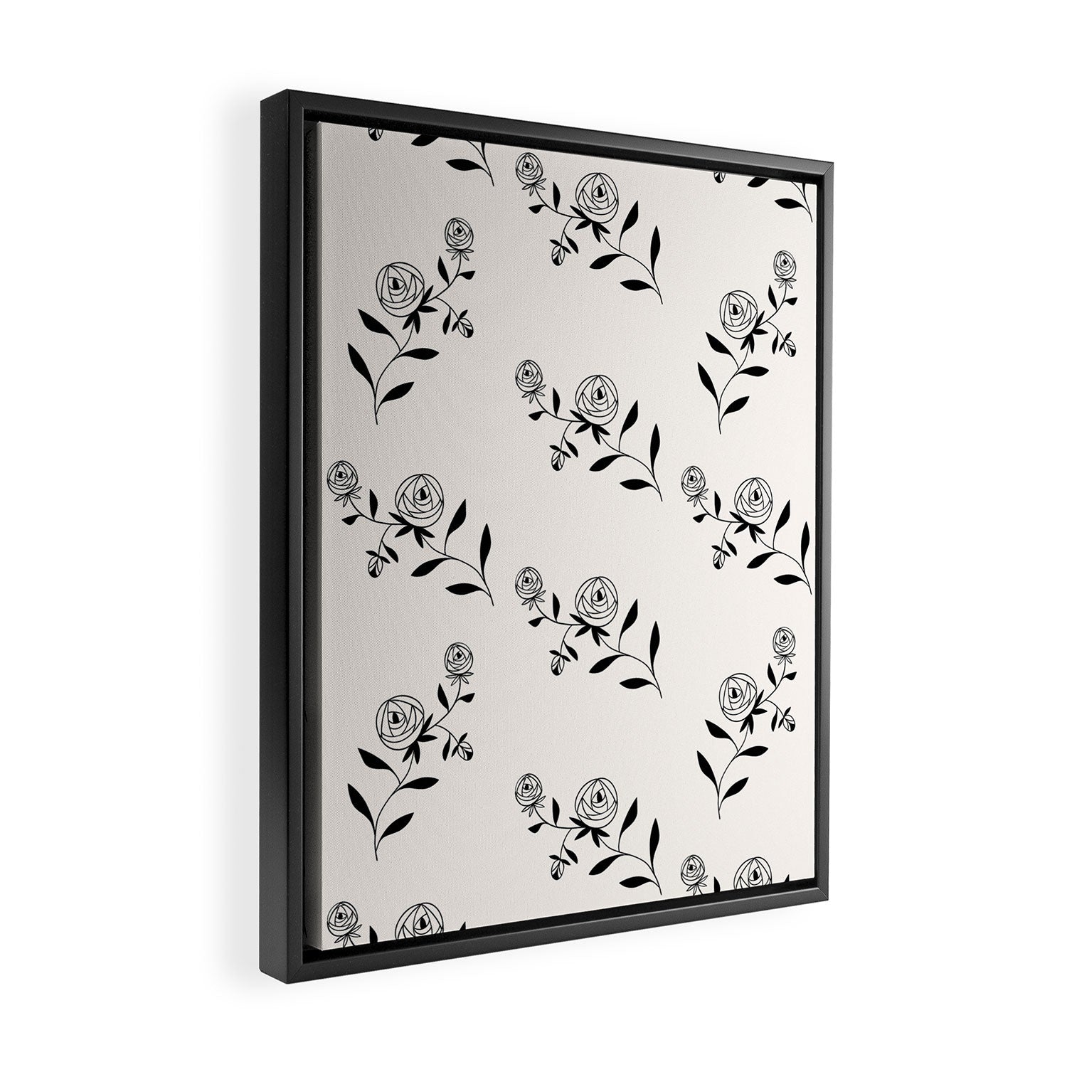 Abstract Rose Pattern - Black and Ivory Framed Canvas Print Gallery Image 2