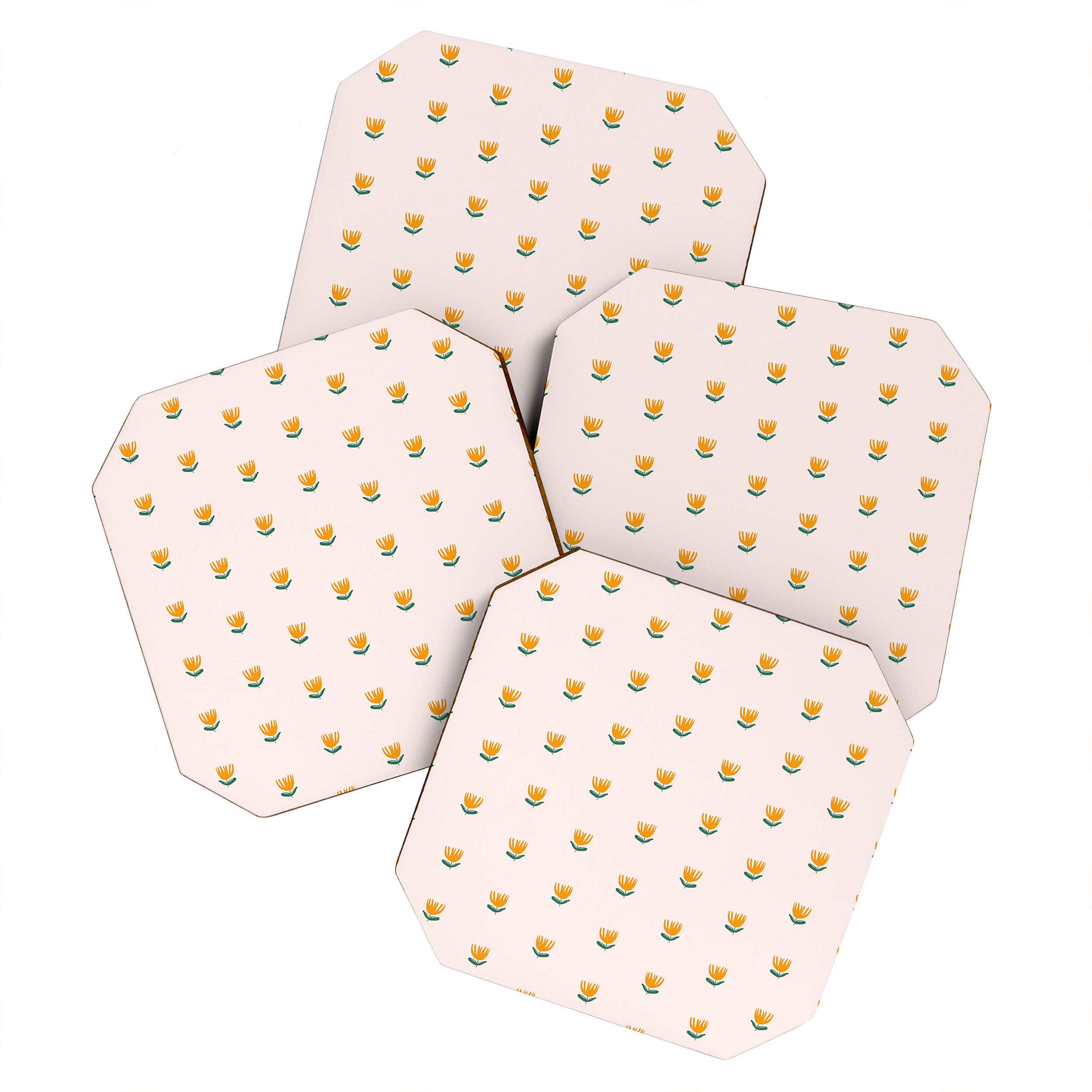 Abstract Yellow Tulip - Pink Background Coaster Gallery Image 1