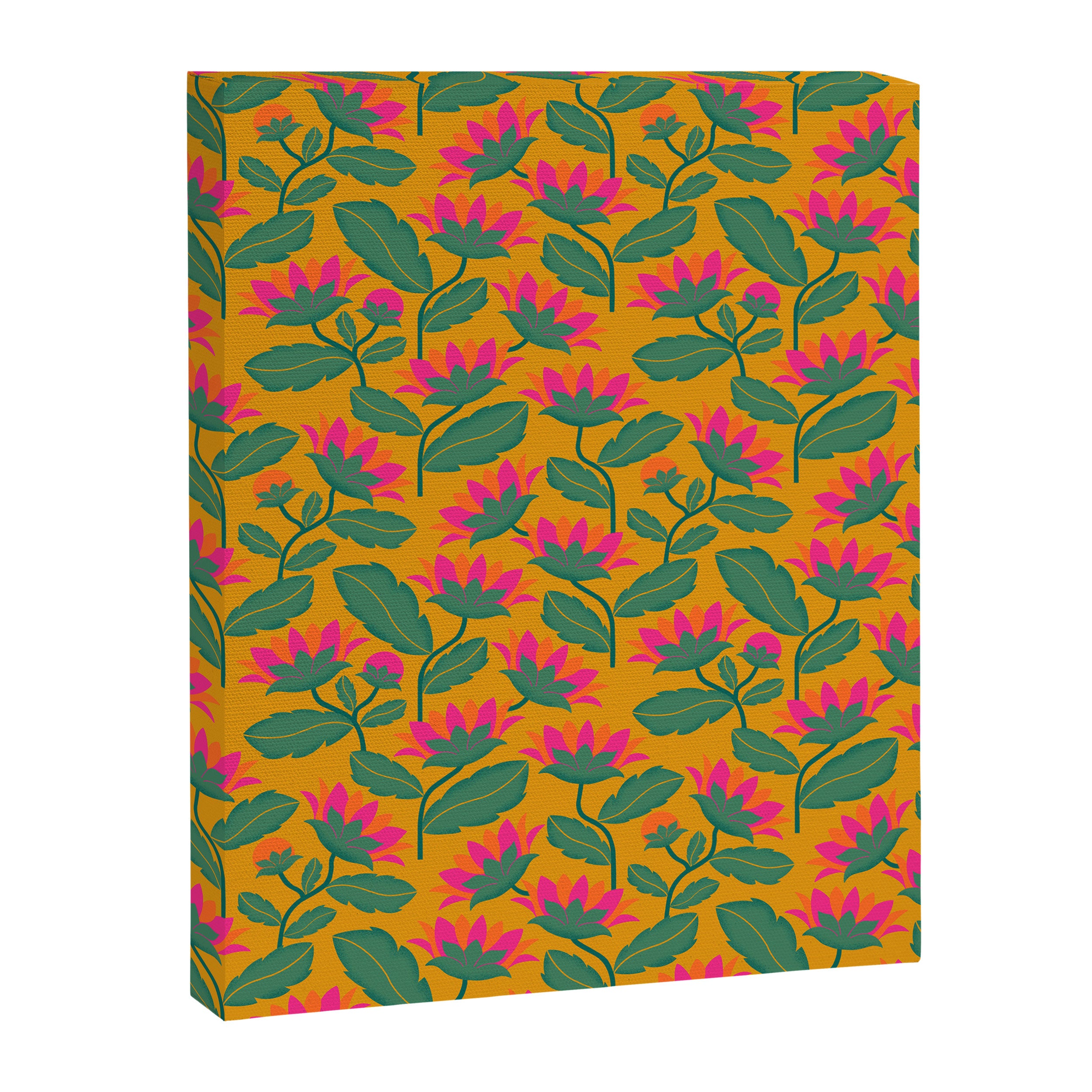 Art Nouveau Pink and Orange Tropical Flowers on Yellow Background Canvas Print Gallery Image 8