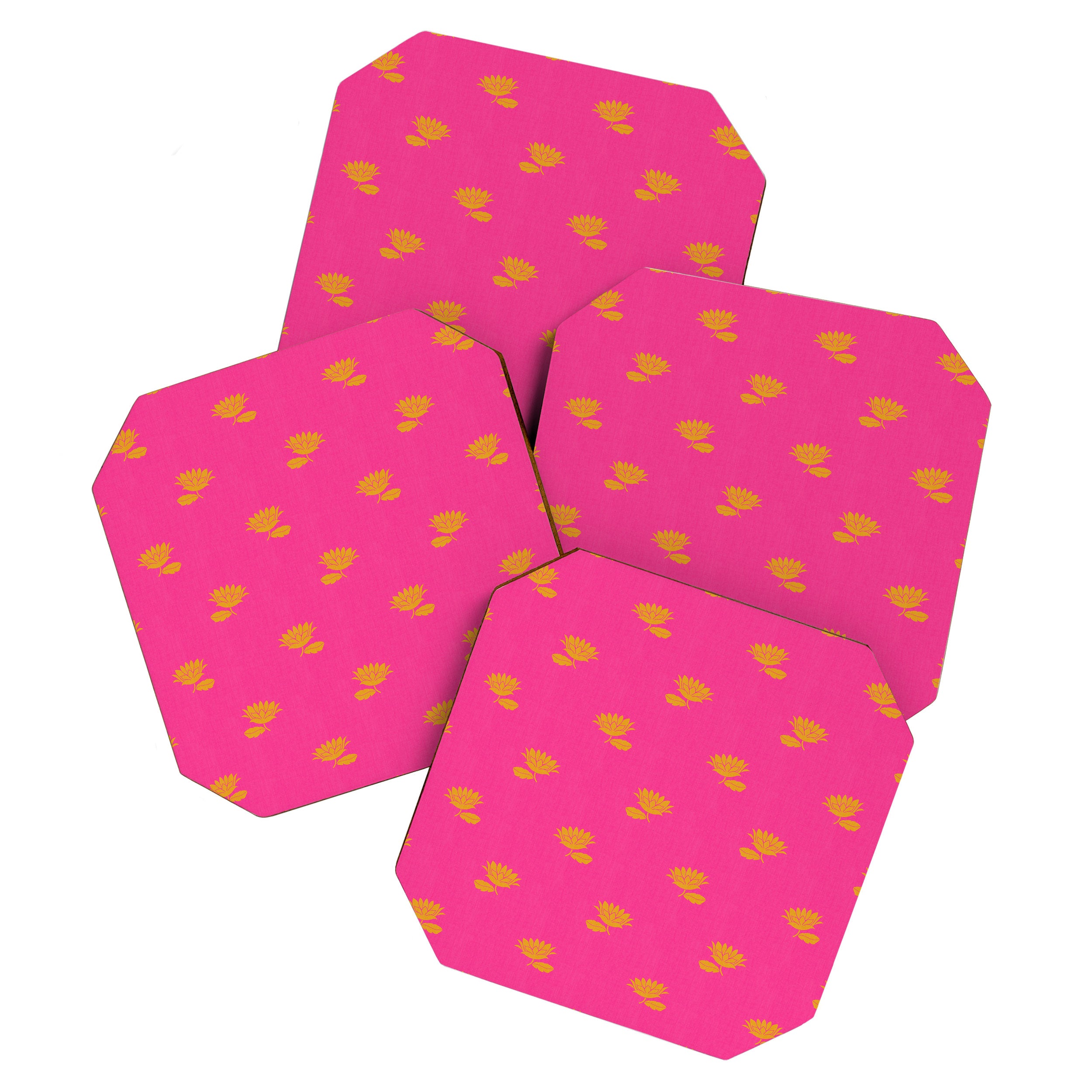 Art Nouveau Yellow Tropical Flowers - Hot Pink Pattern Coaster Gallery Image 1