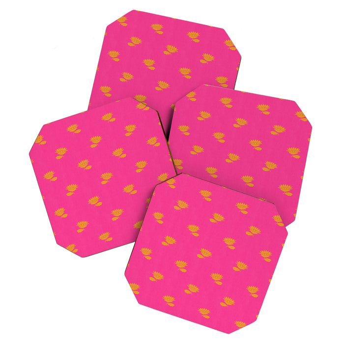 Art Nouveau Yellow Tropical Flowers - Hot Pink Pattern Coaster Gallery Image 1