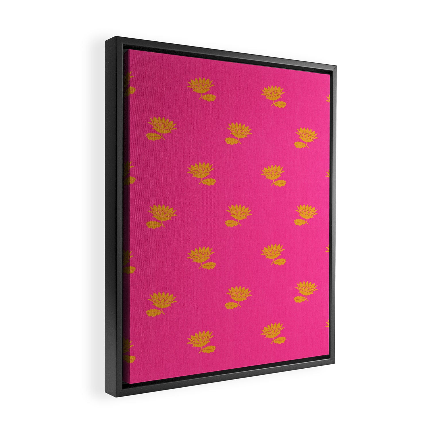 Art Nouveau Yellow Tropical Flowers - Hot Pink Pattern Framed Canvas Print Gallery Image 2