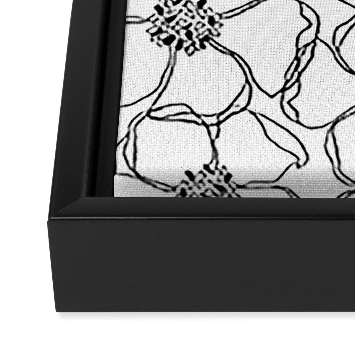 Black Floral Pattern On White Background Framed Canvas Print Gallery Image 3