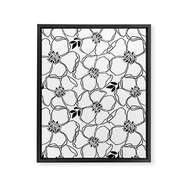 Black Floral Pattern On White Background Framed Canvas Print Gallery Image 8