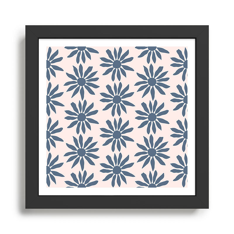 Blue Flowers on Pink Background - Pattern Framed Art Print Gallery Image 1