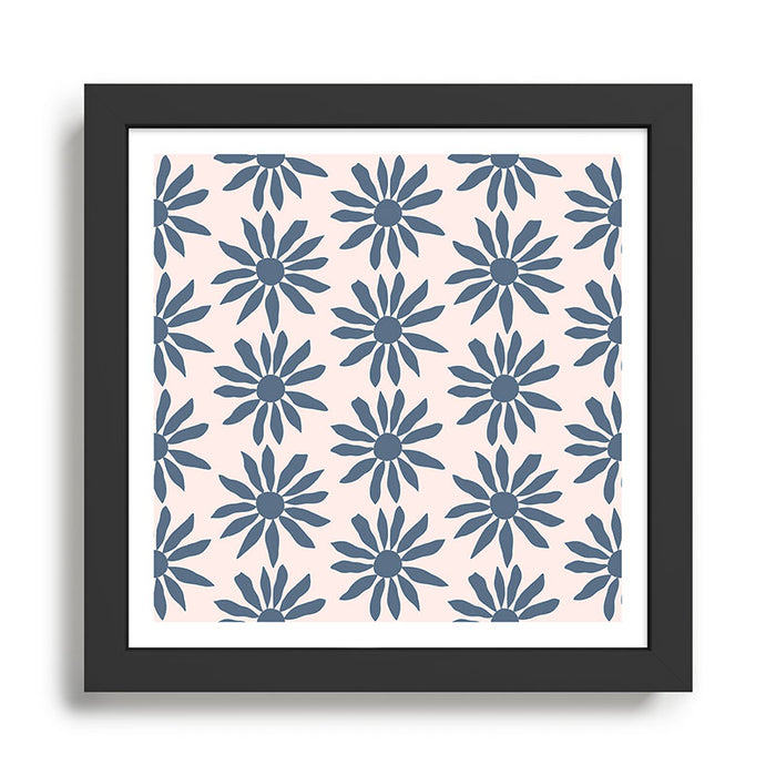 Blue Flowers on Pink Background - Pattern Framed Art Print Gallery Image 1