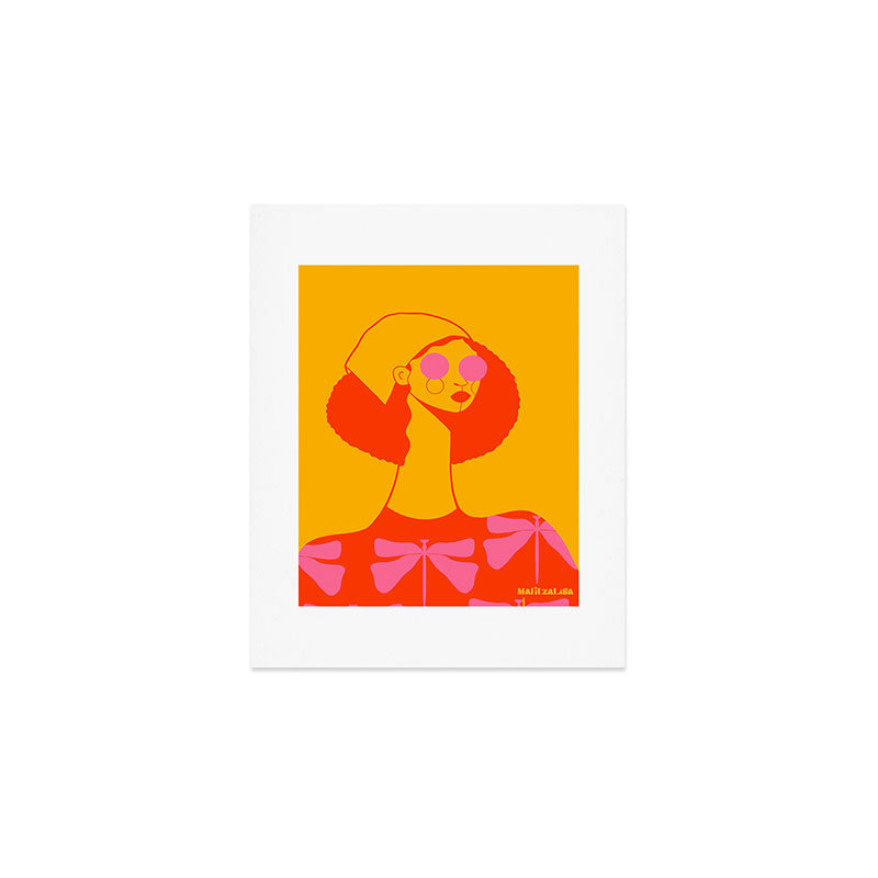 Bold and Bright - Afro Woman Portrait in Hot Pink and Orange Art Print Gallery Image 1