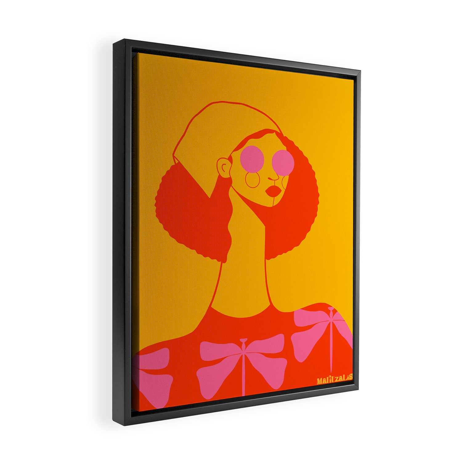 Bold and Bright - Afro Woman Portrait in Hot Pink and Orange Framed Canvas Print Gallery Image 2