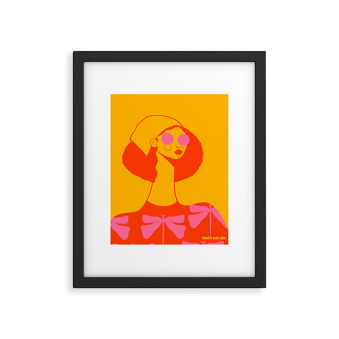 Bold and Bright - Afro Woman Portrait in Hot Pink and Orange Framed Art Print Gallery Image 1