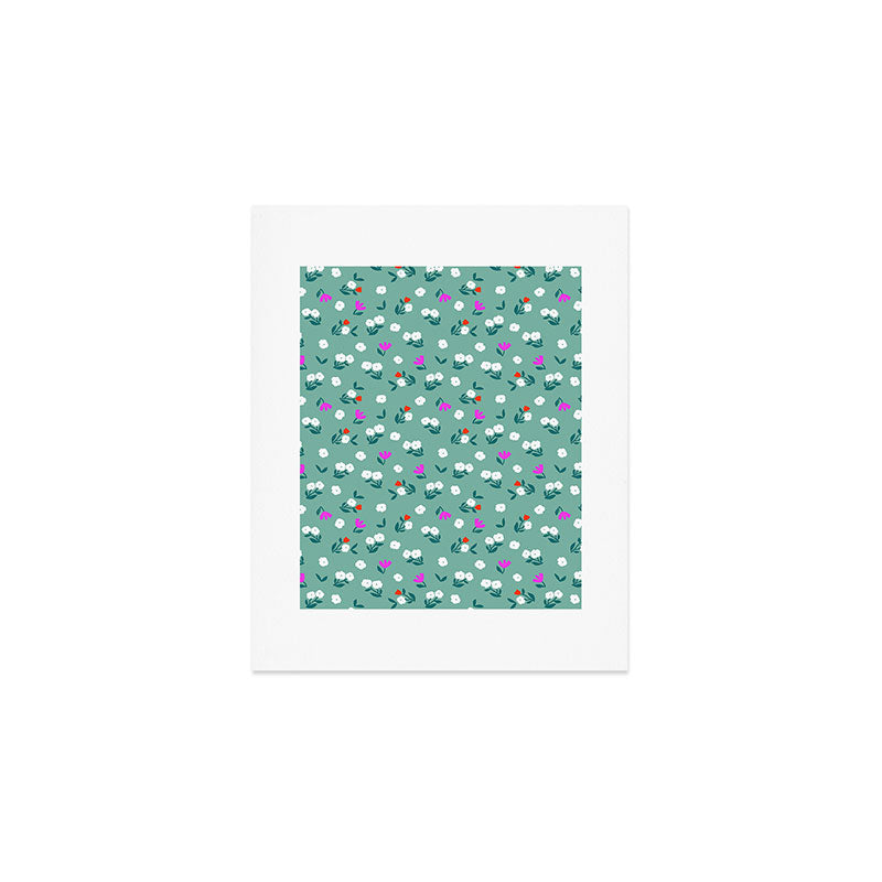 Dainty Blooms Pattern - Sage Green Art Print Gallery Image 1