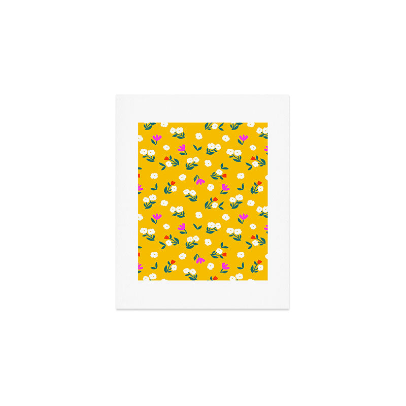 Dainty Blooms Pattern - Yellow Art Print Gallery Image 1