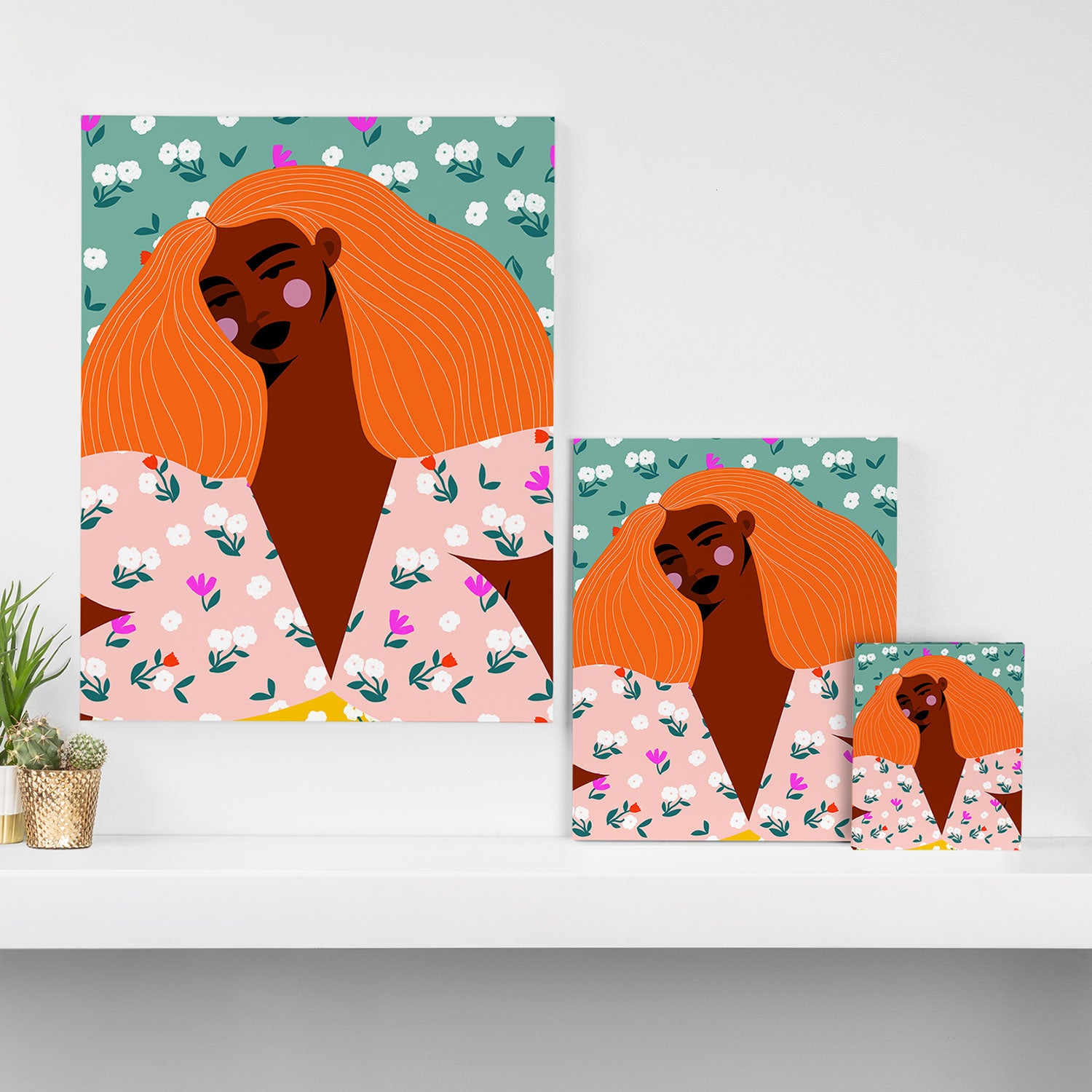 Dainty Floral Beauty - Orange Hair Canvas Print Gallery Image 3