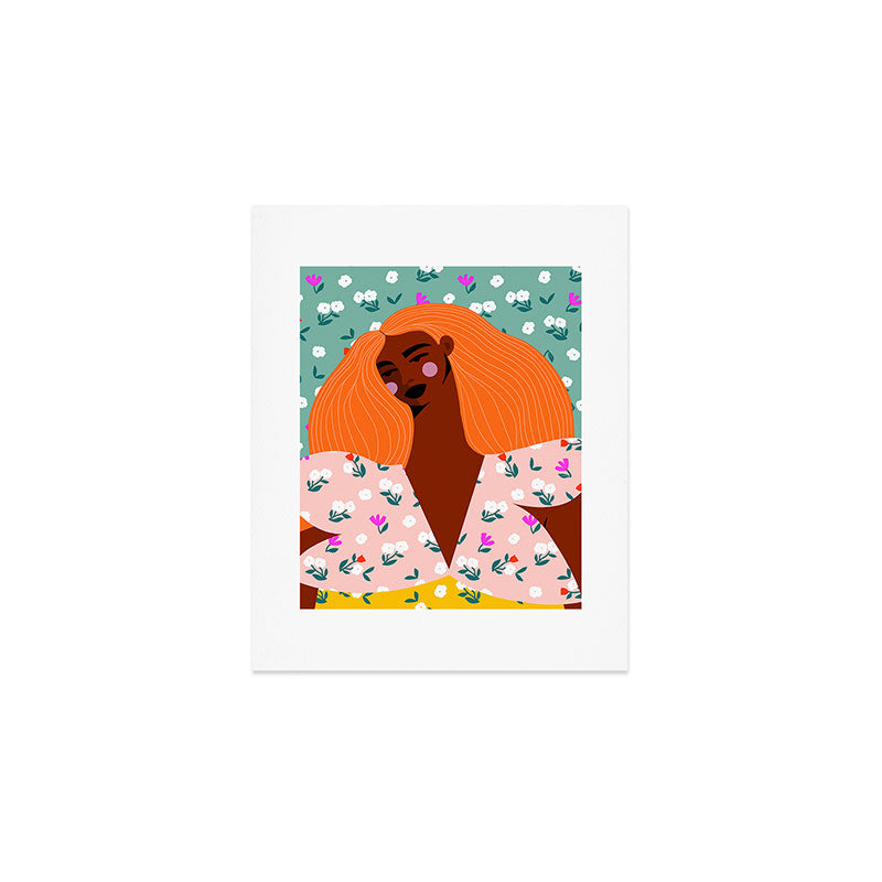 Dainty Floral Beauty - Orange Hair Art Print Gallery Image 1