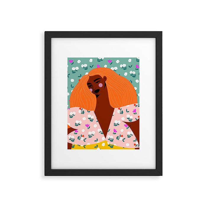 Dainty Floral Beauty - Orange Hair Framed Art Print Gallery Image 1
