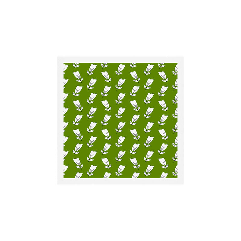 Dancing White Floral Pattern - Green Background Art Print Gallery Image 1