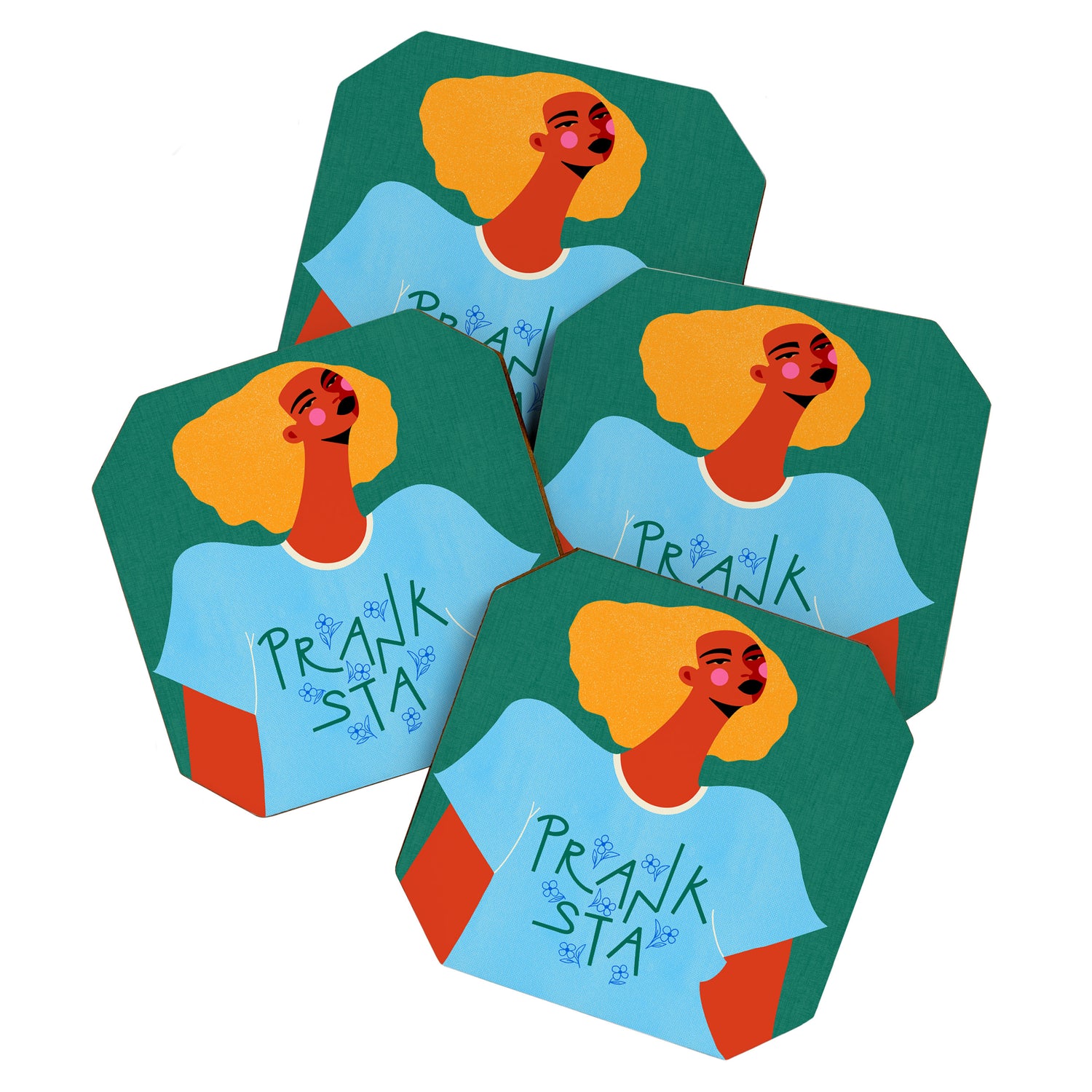 Floral Pranksta - Bold Black Woman Illustration in Graphic Tee Coaster Gallery Image 1