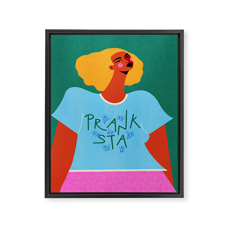 Floral Pranksta - Bold Black Woman Illustration in Graphic Tee Framed Canvas Print Gallery Image 6