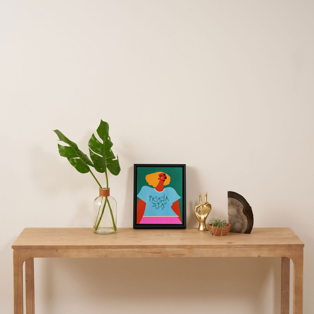 Floral Pranksta - Bold Black Woman Illustration in Graphic Tee Framed Canvas Print Gallery Image 4