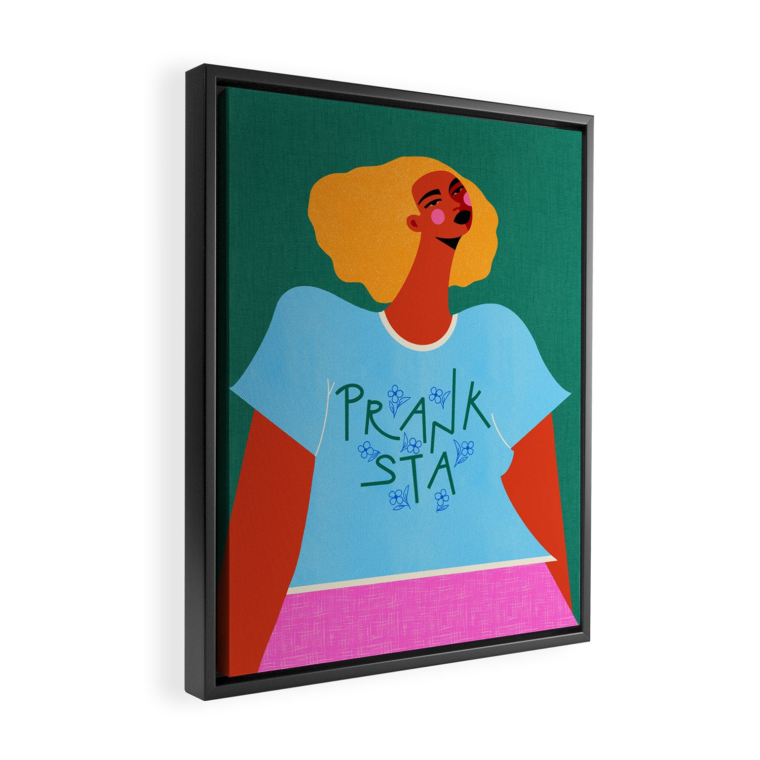 Floral Pranksta - Bold Black Woman Illustration in Graphic Tee Framed Canvas Print Gallery Image 2