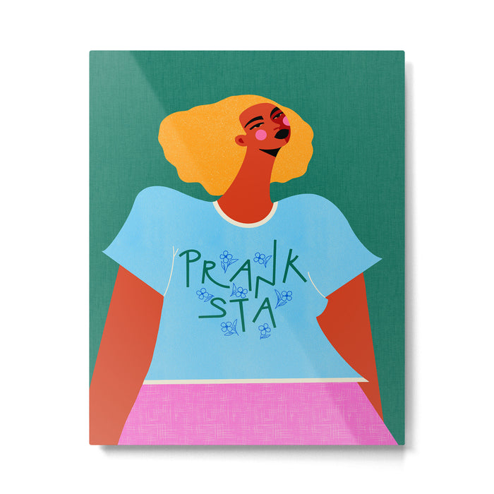 Floral Pranksta - Bold Black Woman Illustration in Graphic Tee Metal Print Gallery Image 1