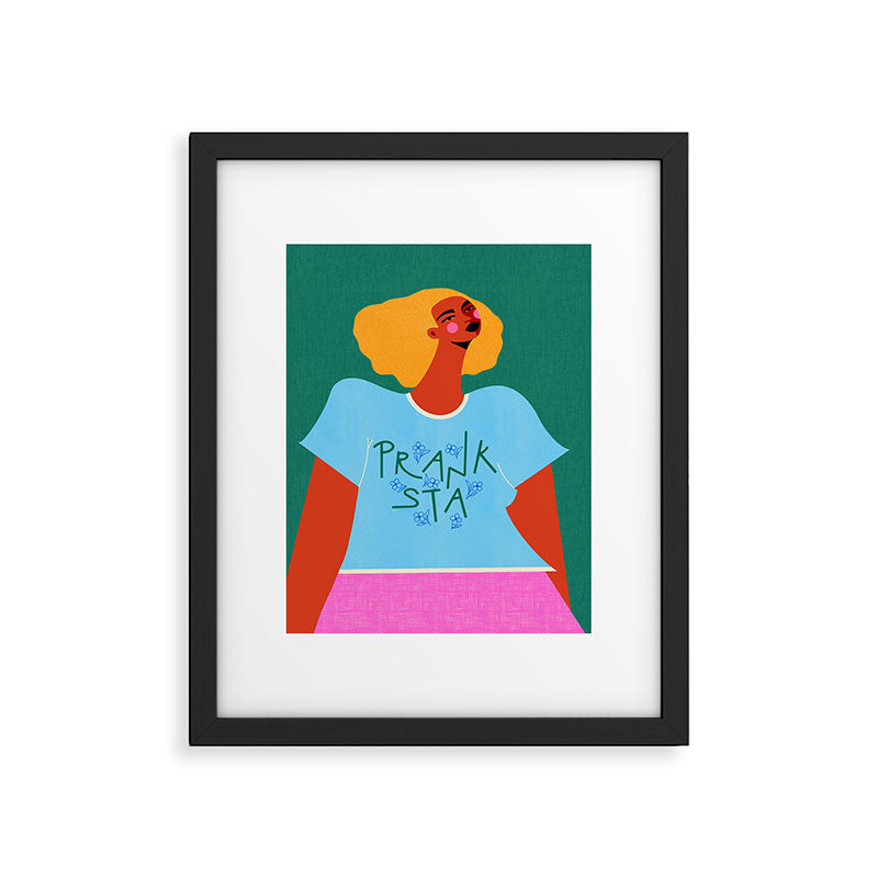 Floral Pranksta - Bold Black Woman Illustration in Graphic Tee Framed Art Print Gallery Image 5