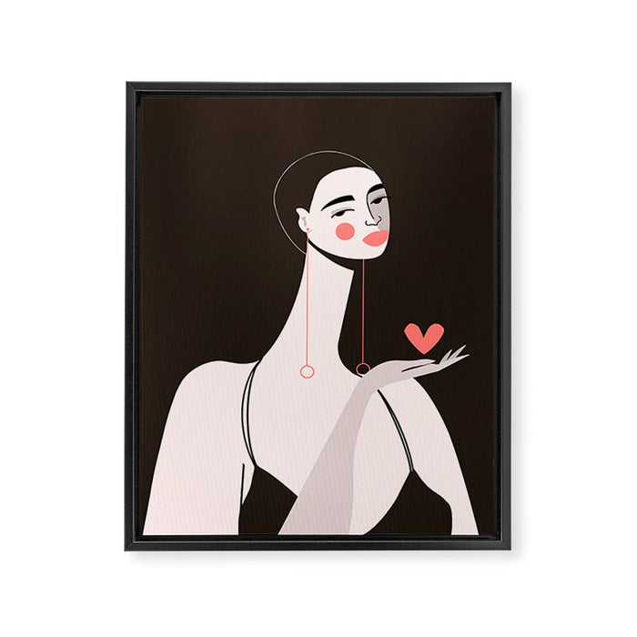 Girl With Pink Heart Framed Canvas Print Gallery Image 1