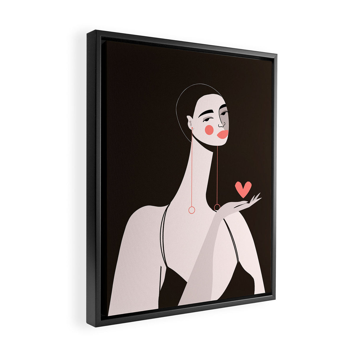 Girl With Pink Heart Framed Canvas Print Gallery Image 2