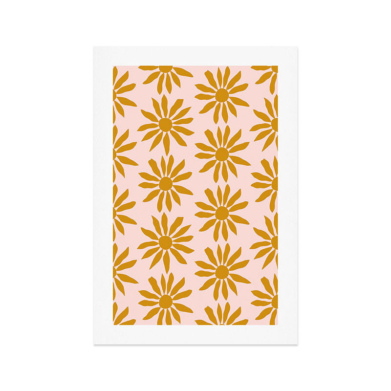 Gold Flowers on Pink Background - Pattern Art Print Gallery Image 1