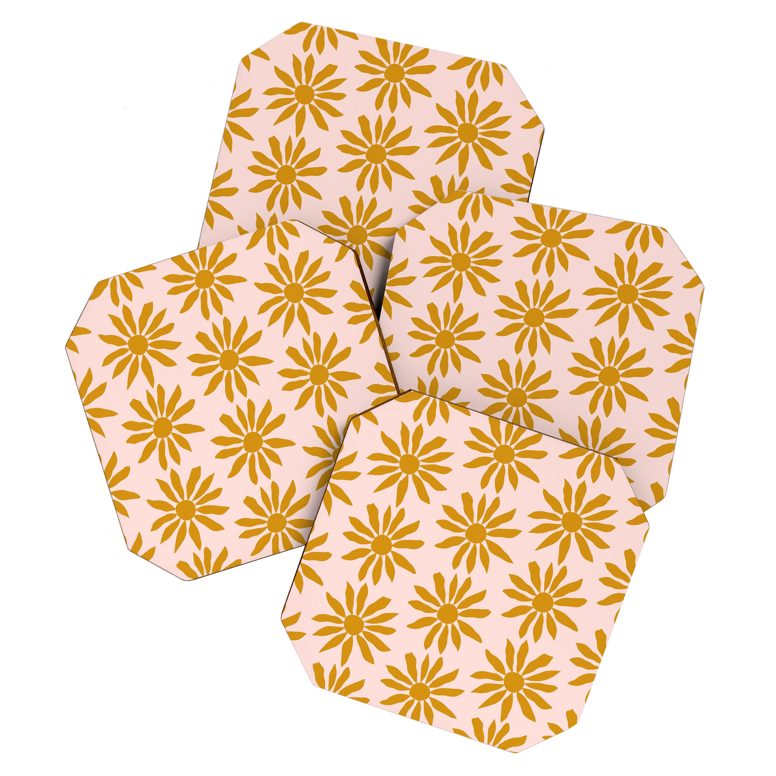 Gold Flowers on Pink Background - Pattern Coaster Gallery Image 1