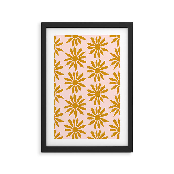 Gold Flowers on Pink Background - Pattern Framed Art Print Gallery Image 1