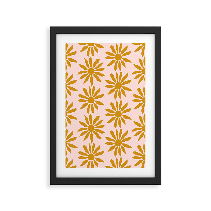 Gold Flowers on Pink Background - Pattern Framed Art Print Gallery Image 2