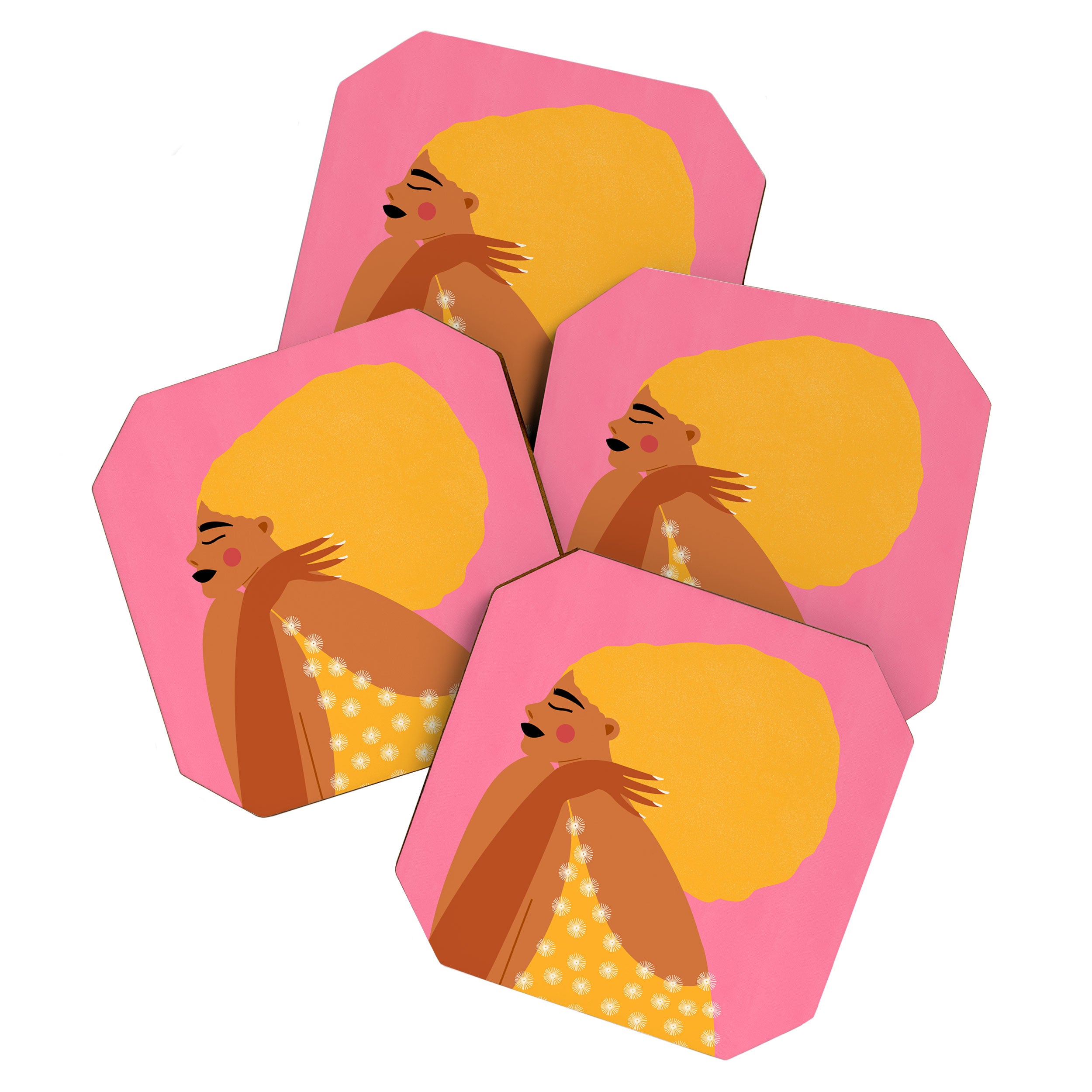 Golden Embrace - Self-Love Portrait of a Black Woman Coaster Gallery Image 1