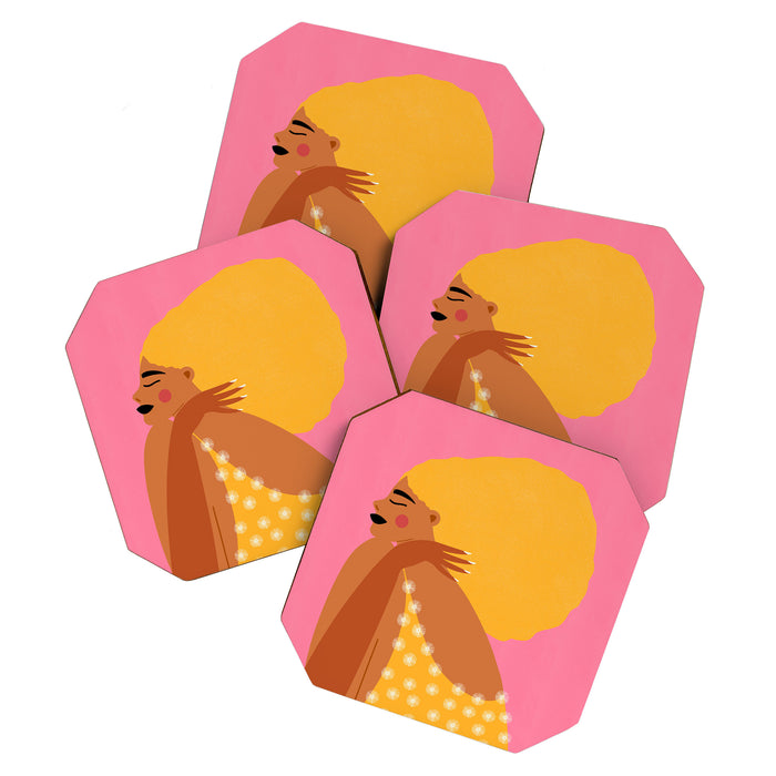 Golden Embrace - Self-Love Portrait of a Black Woman Coaster Gallery Image 1