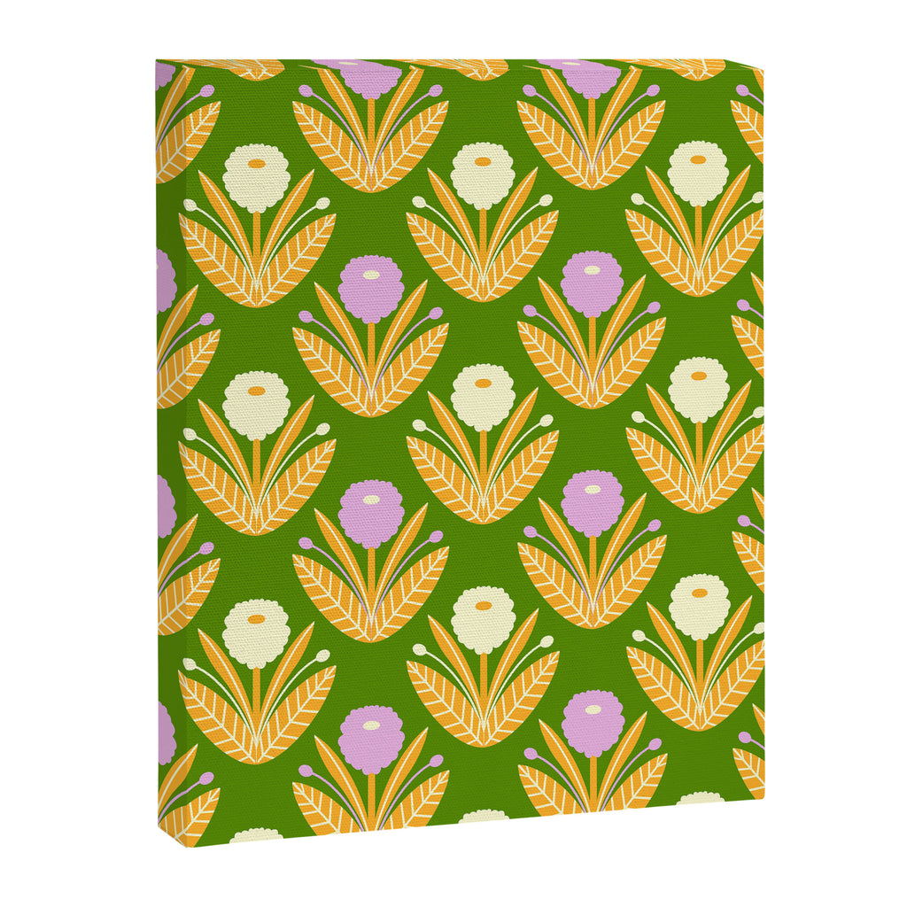 Happy White and Purple Dahlias Pattern - Green Canvas Print Gallery Image 8