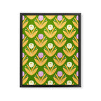 Happy White and Purple Dahlias Pattern - Green Framed Canvas Print Gallery Image 8