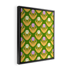 Happy White and Purple Dahlias Pattern - Green Framed Canvas Print Gallery Image 2
