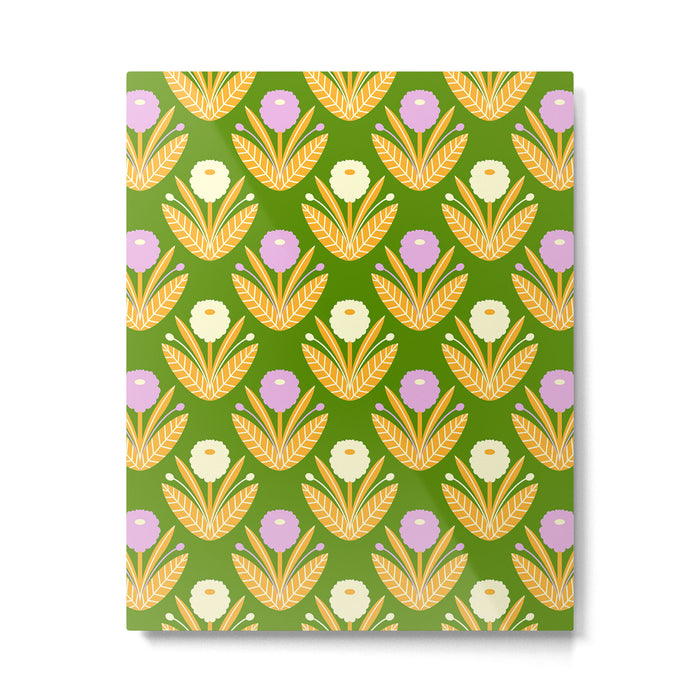 Happy White and Purple Dahlias Pattern - Green Metal Print Gallery Image 1