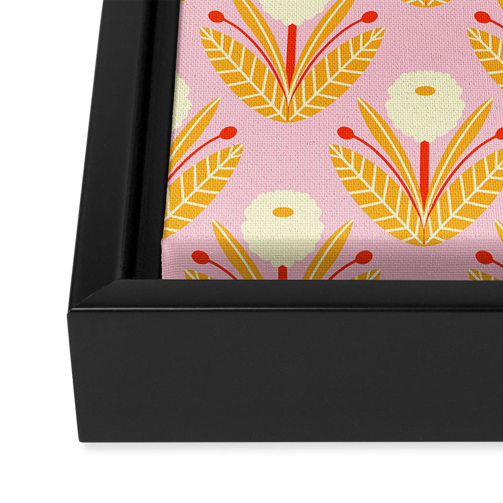 Happy White Dahlias - Pattern Framed Canvas Print Gallery Image 3