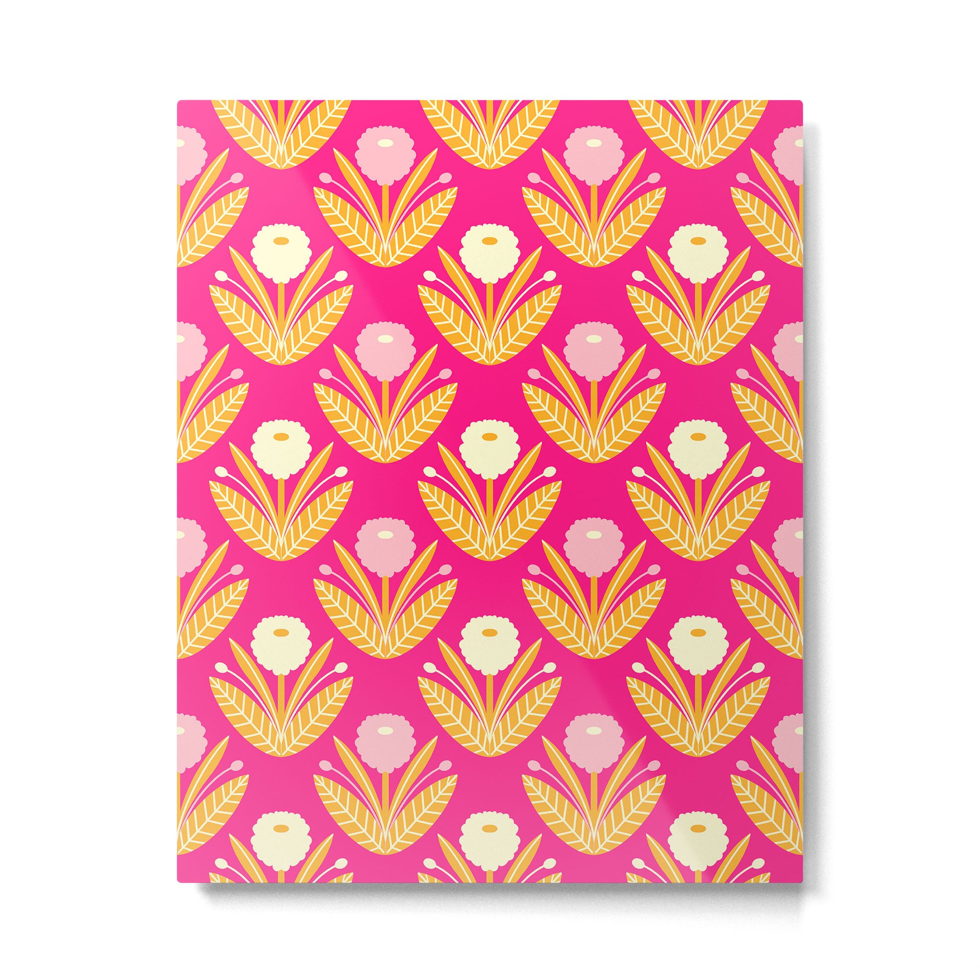 Happy White Dahlias Pattern - Hot Pink Metal Print Gallery Image 6