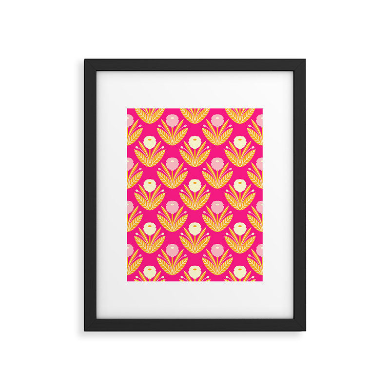 Happy White Dahlias Pattern - Hot Pink Framed Art Print Gallery Image 6