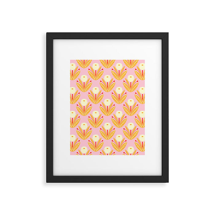 Happy White Dahlias - Pattern Framed Art Print Gallery Image 1